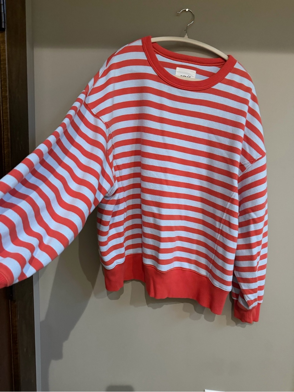 aerie Women’s Coral and White Striped Crewneck Sweater - Picture 2 of 4